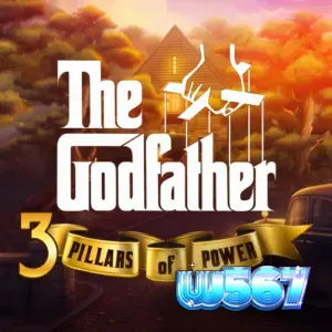 Interface do jogo de slot The Godfather: 3 Pillars of Power com temática de crime e elementos dourados